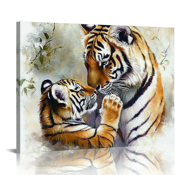 Patifu tiger Mom and baby Animals. Watercolor Art Print, playroom, and bathroom.Wall art decoration 20x16in