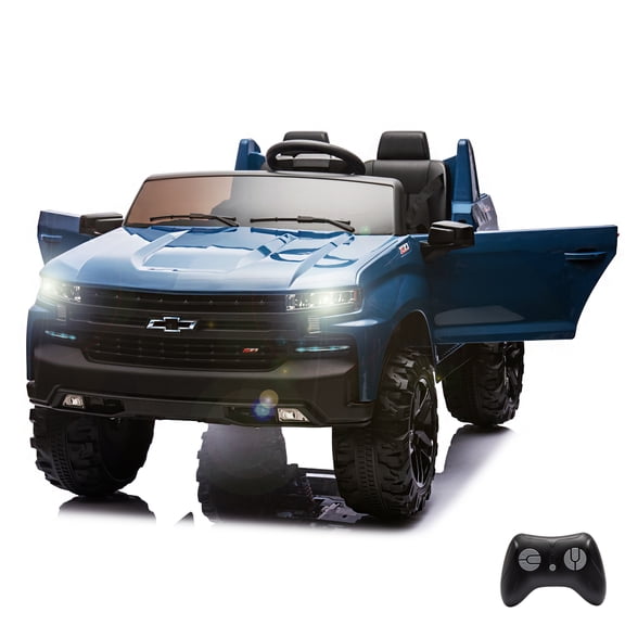 Patikuin 2-Seater Ride on Truck Car Kids Electric Vehicle Chevrolet Silverado 24v Battery Powered with Remote Control, LED Lights, MP3, Bluetooth, 2 Doors Open, Blue