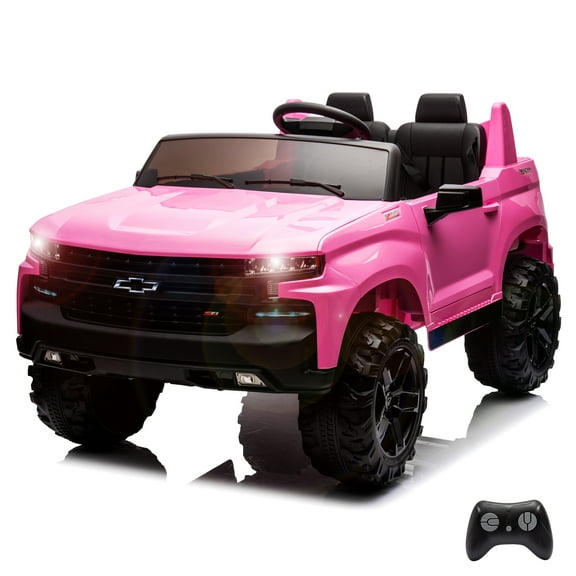 Patikuin 2-Seater Ride on Truck Car Kids Electric Vehicle Chevrolet Silverado 24v Battery Powered with Remote Control, LED Lights, MP3, Bluetooth, 2 Doors Open, Pink