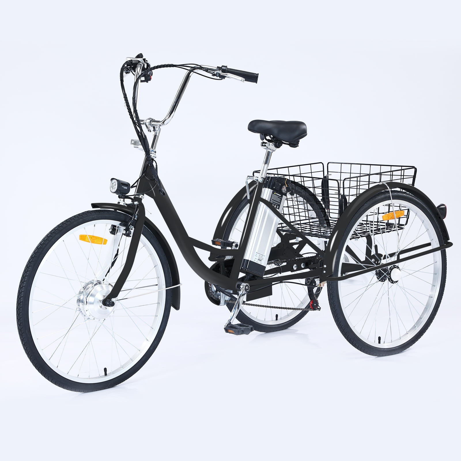 Patikuin 250W 24" Adult Electric Tricycle Fat Tire Motorized Bicycle, 7 Speed Tricycle for Adults, 36V 10Ah Battery Black