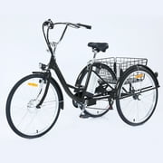 Patikuin 250W 24" Adult Electric Tricycle Fat Tire Motorized Bicycle, 7 Speed Tricycle for Adults, 36V 10Ah Battery Black