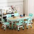 thumbnail image 1 of Patikuin Kids Table and Chairs Set, Height Adjustable Desk with 6 Seats for Ages 2-10, Arts & Crafts Table with Non-Slip Legs for Playing, Drawing, Eating, Studying, Max 300lbs (Mint Green), 1 of 5