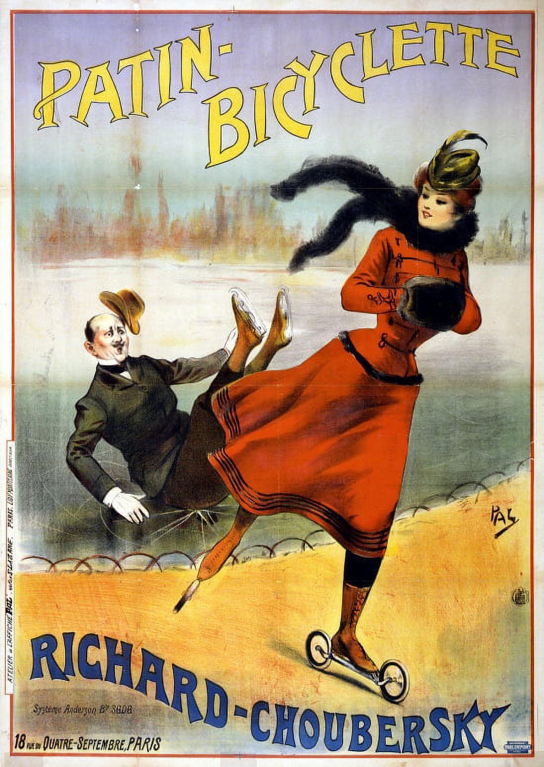 Patin Bicyclette Vintage Roller Skate Advertising Canvas Art - (36 x 54)