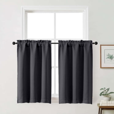 Filt Table Vintage Striped Window Valance for Kitchen, Denim Blue Wood Grain ...