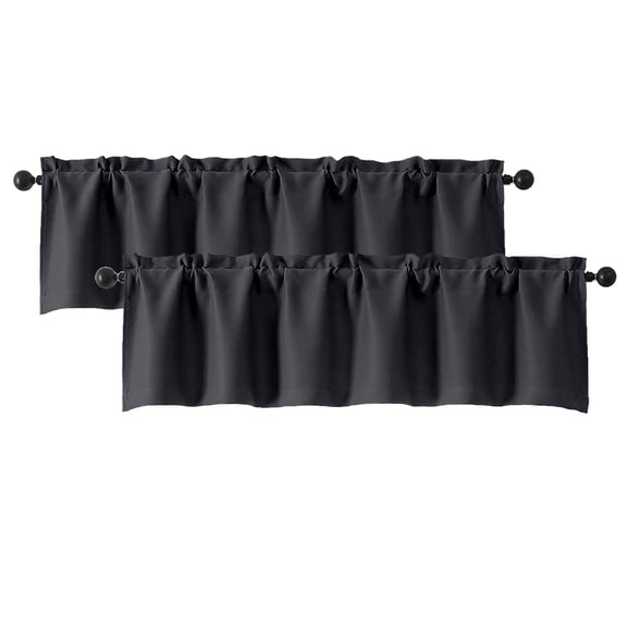 Patin Black Valances for Windows 14 Inch Length 2 Pcs, Thermal Insulated Farmhouse Short Blackout Curtains, Rod Pockets Kitchen Curtains Drapes for Cafe Bathroom Basement, Each Panel 60" W x 14" L