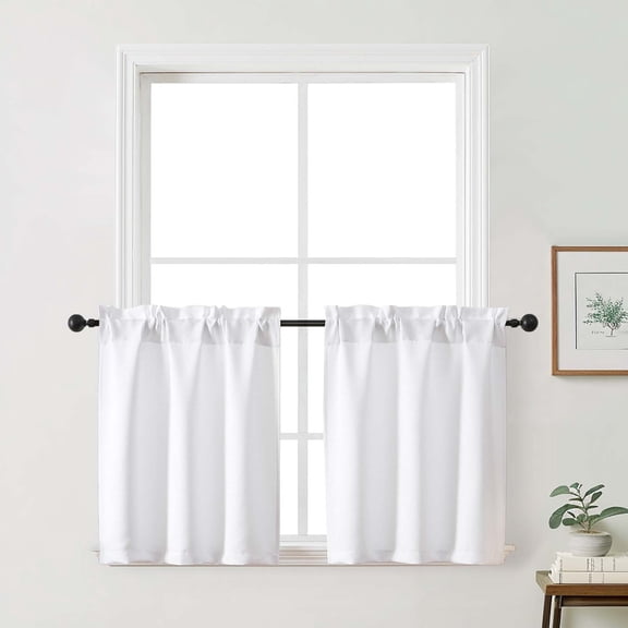 Patin Pure White Kitchen Curtains 24 Inch Length 2 Pcs, Farmhouse Rod Pockets Light Filtering Thermal Curtains, Insulated Soft Winodw Treatments Drapes for Cafe Bathroom, Each Panel 30" W x 24" L