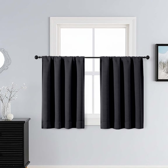 Patin Black Kitchen Curtains 36 Inch Length 2 Pcs, Modern Farmhouse Decor Blackout Curtains, Rod Pocket Thermal Insulated Window Treatments Drapes for Cafe Bedroom Cabinet, Each Panel 40" W x 36" L