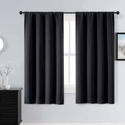 Patin Black Blackout Curtains for Living Room 54 Inch Length 2 Pcs, Rod Pocket Room Decor Black Out Curtains for Bedroom, Thermal Insulated Drapes for Bedroom B