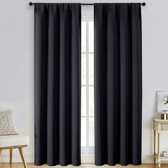 Patin Black Blackout Curtains for Bedroom 84 Inches Long 2 Pcs, Thermal Insulated Rod Pocket Blackout Curtains for Living Room Decor, Window Curtain Drapes for Dining Room, Each Panel 40" W x 84" L