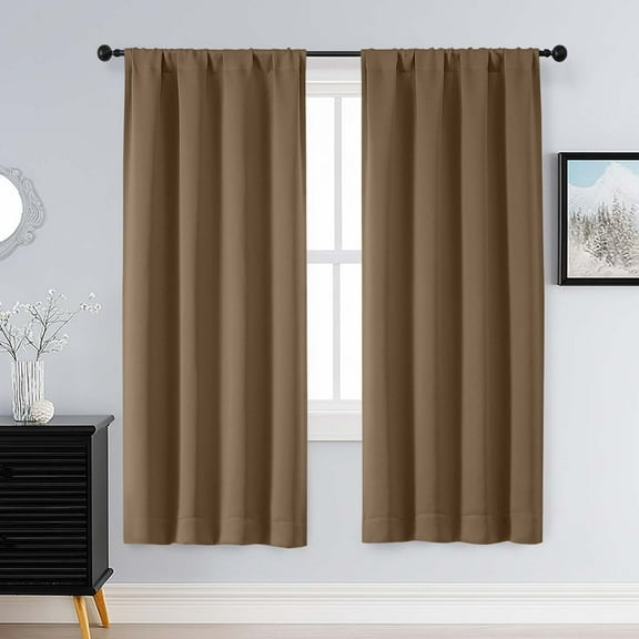 Patin Brown Blackout Curtains 63 Inch Length 2 Panels, Rod Pocket Modern Farmhouse Room Darkening Curtains for Bedroom, Privacy Thermal Insulated Energy Saving Drapes, Each Panel 40" W x 63" L