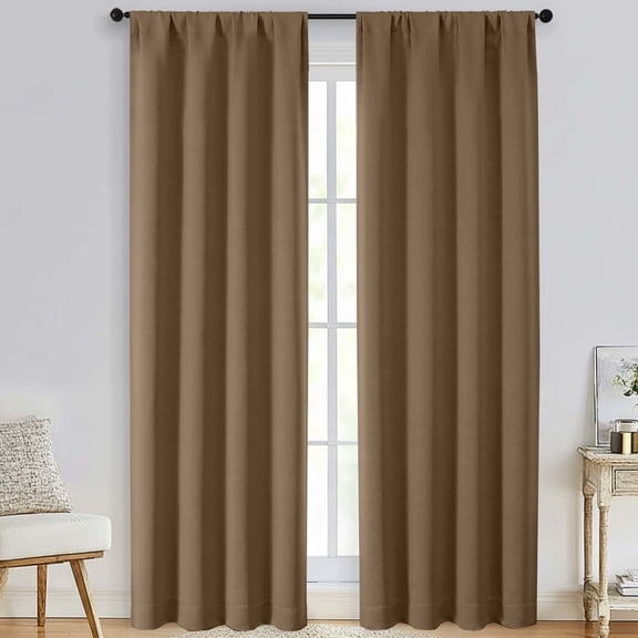 Patin Brown Blackout Curtains 84 Inches Long 2 Panels, Rod Pocket Room Darkening Curtains for Living Room, Solid Thermal Insulated Bedroom Curtain Drapes for Dining Room, Each Panel 40" W x 84" L