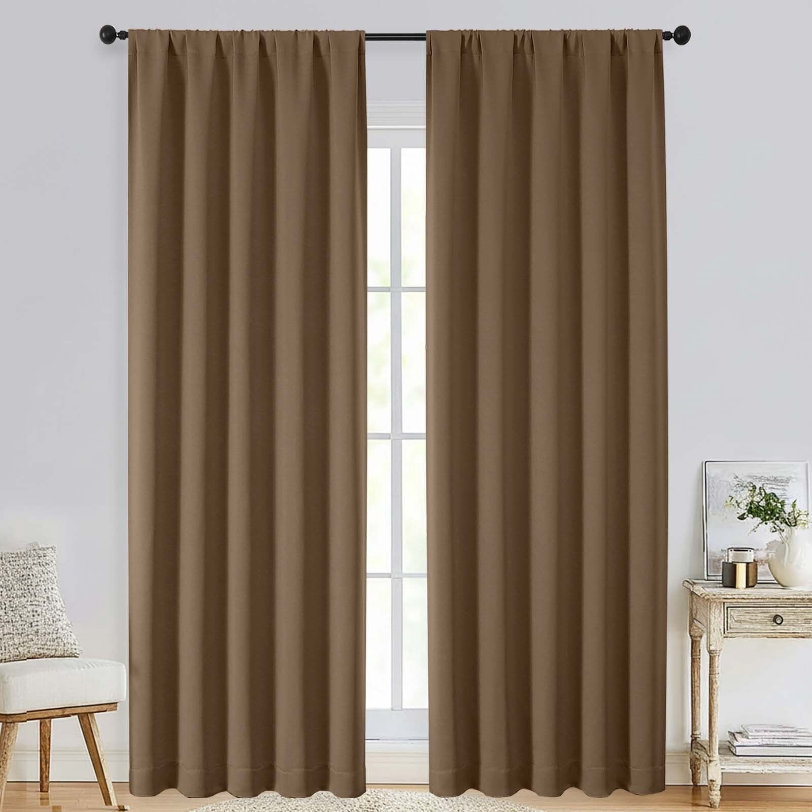 Patin Brown Blackout Curtains for Bedroom 90 Inches Long 2 Pcs, Rod Pocket Room Darkening Window Curtains, Privacy Thermal Insulated Drapes for Living Room Dining Room, Each Panel 50" W x 90" L