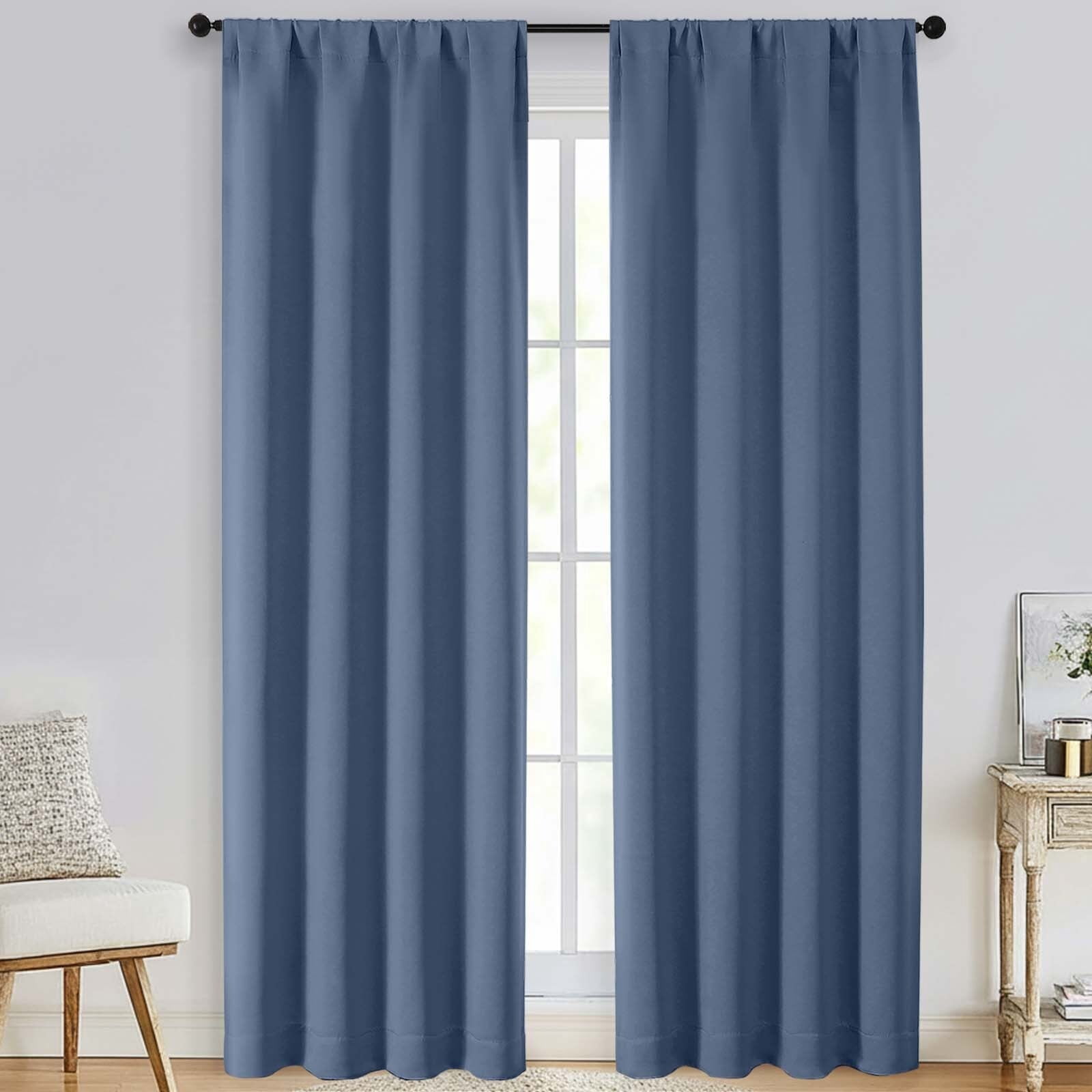 Patin Denim Blue Blackout Curtains 84 Inches Long 2 Panels, Room Darkening Rod Pocket Bedroom Curtains, Solid Thermal Insulated Drapes for Dining Room Living Room, Each Panel 40" W x 84" L