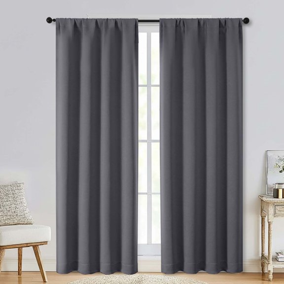 Patin Grey Blackout Curtains 72 Inches Long 2 Panels Set, Rod Pocket Thermal Insulated Room Darkening Curtains for Bedroom, Home Decor Solid Drapes for Dining Room, Each Panel 40" W x 72" L