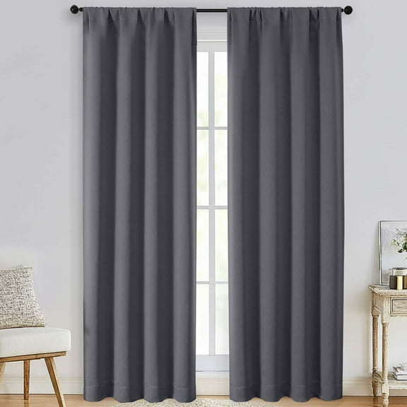 Patin Grey Blackout Curtains 84 Inches Long 2 Panels Set, Room Darkening Thermal Insulated Farmhouse Curtains for Living Room, Window Treatments Rod Pocket Drapes, Each Panel 40" W x 84" L