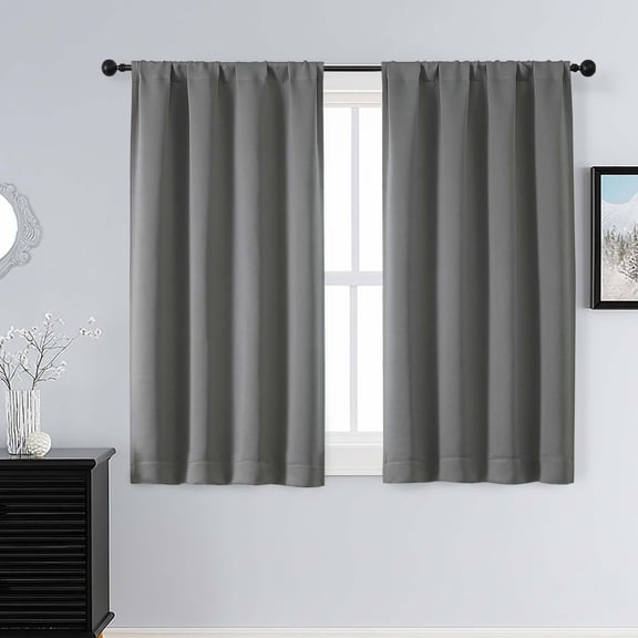Patin Light Grey Blackout Curtains 45 Inch Length 2 Pcs, Thermal Insulated Rod Pocket Bedroom Curtains for Living Room, Room Darkening Solid Elegant Drapes for Dining Room, Each Panel 40" W x 45" L