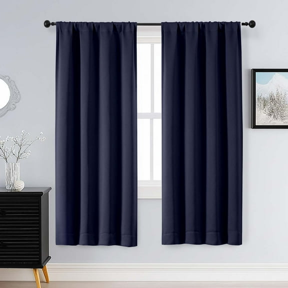 Patin Navy Blue Blackout Curtains 63 Inch Length 2 Pcs, Room Darkening Modern Living Room Curtains for Bedroom Decor, Solid Color Thermal Insulated Rod Pocket Soft Drapes, Each Panel 40" W x 63" L