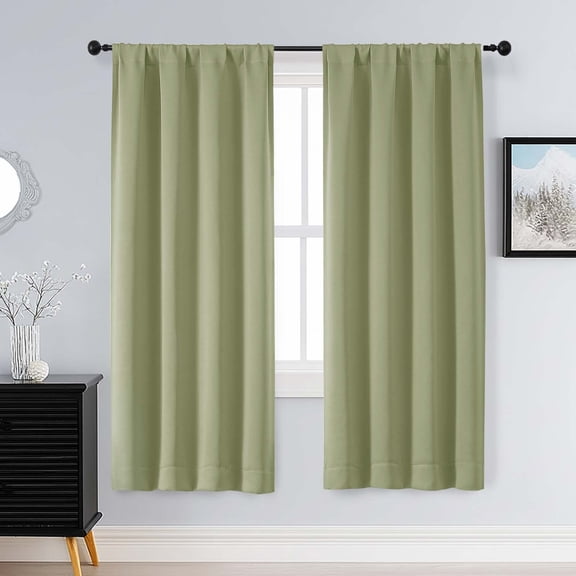 Patin Sage Green Blackout Curtains for Bedroom 63 Inch Length 2 Panels Set, Room Darkening Rod Pocket Rustic Farmhouse Curtains for Living Room, Thermal Insulated Drapes, Each Panel 40" W x 63" L