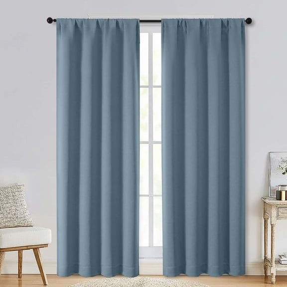 Patin Stone Blue Blackout Curtains 72 Inches Long 2 Pcs, Room Darkening Rod Pocket Thermal Insulated Curtains for Bedroom, Home Decor Solid Curtain Drapes for Living Room, Each Panel 40" W x 72" L