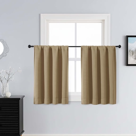Patin Taupe Kitchen Curtains 36 Inch Length 2 Pcs, Room Darkening Thermal Insulated Cafe Curtains, Home Decor Rod Pocket Drapes for Basement Apartment RV Windows, Each Panel 40" W x 36" L
