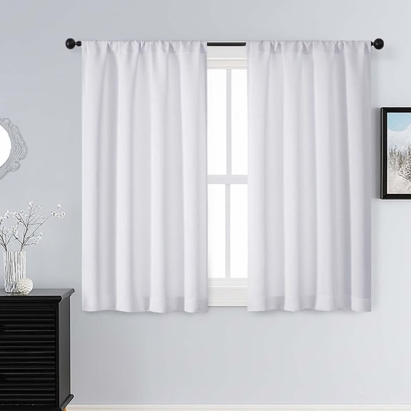 Patin Pure White Curtains for Bedroom 45 Inch Length 2 Pcs, Rod Pocket Thermal Insulated Privacy Home Decor Bedroom Curtains, Light Filtering Comfort Window Drapes, Each Panel 40" W x 45" L