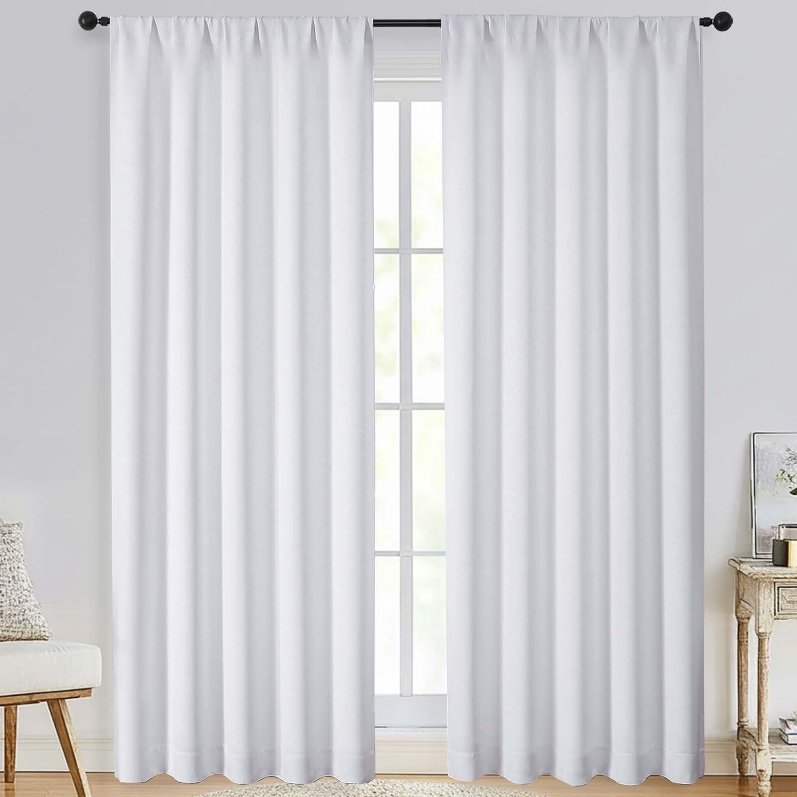 Patin Pure White Curtains for Bedroom 84 Inch Length 2 Pcs, Rod Pocket ...