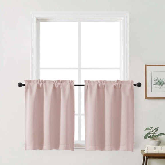 Patin Blush Pink Kitchen Curtains 24 Inch Length 2 Pcs, Rod Pockets Farmhouse Room Darkening Curtains, Home Decor Thermal Curtain Drapes for Bathroom Cafe Cabinet, Each Panel 30" W x 24" L