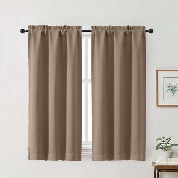Patin Brown Room Darkening Curtains 45 Inch Length 2 Pcs, Thermal Insulated Farmhouse Living Room Curtains for Bedroom, Rod Pockets Solid Drapes for Dining Room, Each Panel 30" W x 45" L