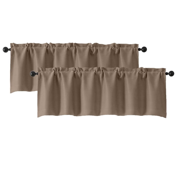 Patin Brown Valances for Windows 16 Inch Length 2 Pcs, Rod Pockets Room Darkening Solid Short Kitchen Curtains, Home Decor Thermal Curtains Drapes for Bathroom Cafe, Each Panel 60" W x 16" L