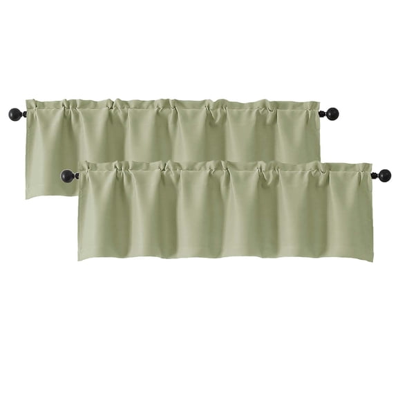Patin Sage Green Kitchen Curtains 14 Inch Length 2 Pcs, Room Darkening Rod Pockets Valances for Windows, Solid Color Thermal Curtains Drapes for Cafe Bathroom, Each Panel 60" W x 14" L
