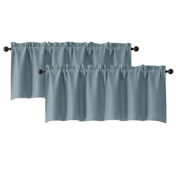 Patin Stone Blue Kitchen Curtains 18 Inch Length 2 Pcs, Rod Pockets Room Darkening Solid Thermal Curtains, Farmhouse Short Valances for Windows Drapes for Bathroom Cafe, Each Panel 60" W x 18" L