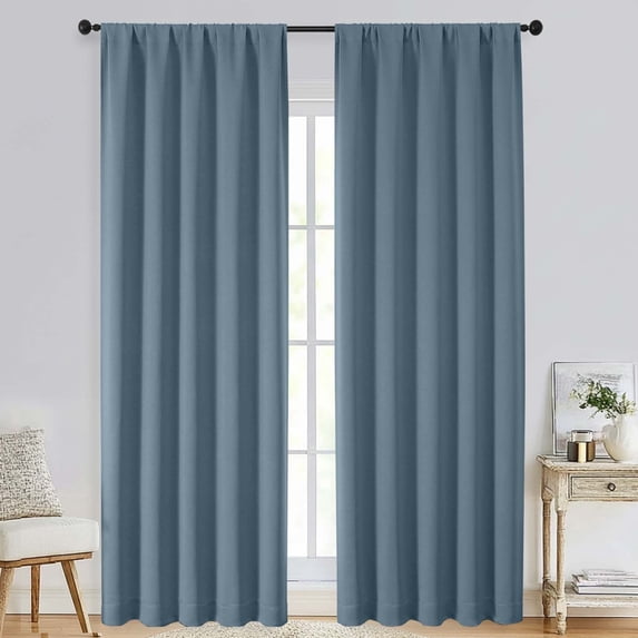 Patin Stone Blue Blackout Curtains 90 Inches Long 2 Pcs, Rod Pocket Room Darkening Decor Window Curtains for Bedroom, Soft Privacy Thermal Insulated Drapes for Living Room, Each Panel 50" W x 90" L