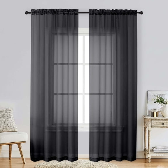 Patin Black Sheer Curtains 84 Inches Long 2 Panels, Light Filtering Solid Color Voile Airy Living Room Curtains for Bedroom Bathroom, Rod Pockets Window Treatments Drapes, Each Panel 42" W x 84" L