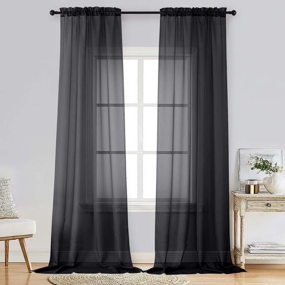 Patin Black Sheer Curtains 96 Inches Long 2 Panels, Transparent Voile Solid Color Airy Bedroom Curtains for Living Room Dining Room, Home Decor Rod Pockets Elegant Drapes , Each Panel 42" W x 96" L