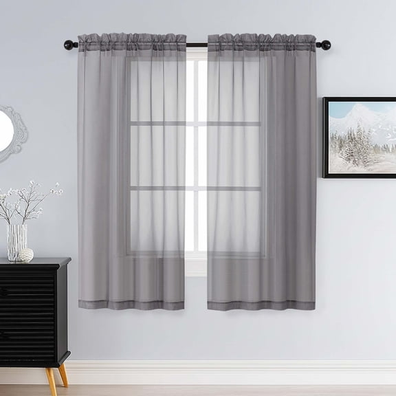 Patin Charcoal Grey Sheer Curtains for Bedroom 63 Inch Length 2 Pcs, Light Filtering Voile Airy Solid Color Drapes, Rod Pockets Window Curtains for Living Room Bathroom, Each Panel 42" W x 63" L