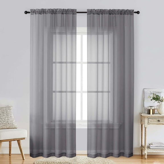 Patin Charcoal Grey Sheer Curtains for Living Room 84 Inches Long 2 Panels, Solid Color Voile Airy Window Curtains for Bedroom, Rod Pockets Lightweight Privacy Drapes, Each Panel 42" W x 84" L