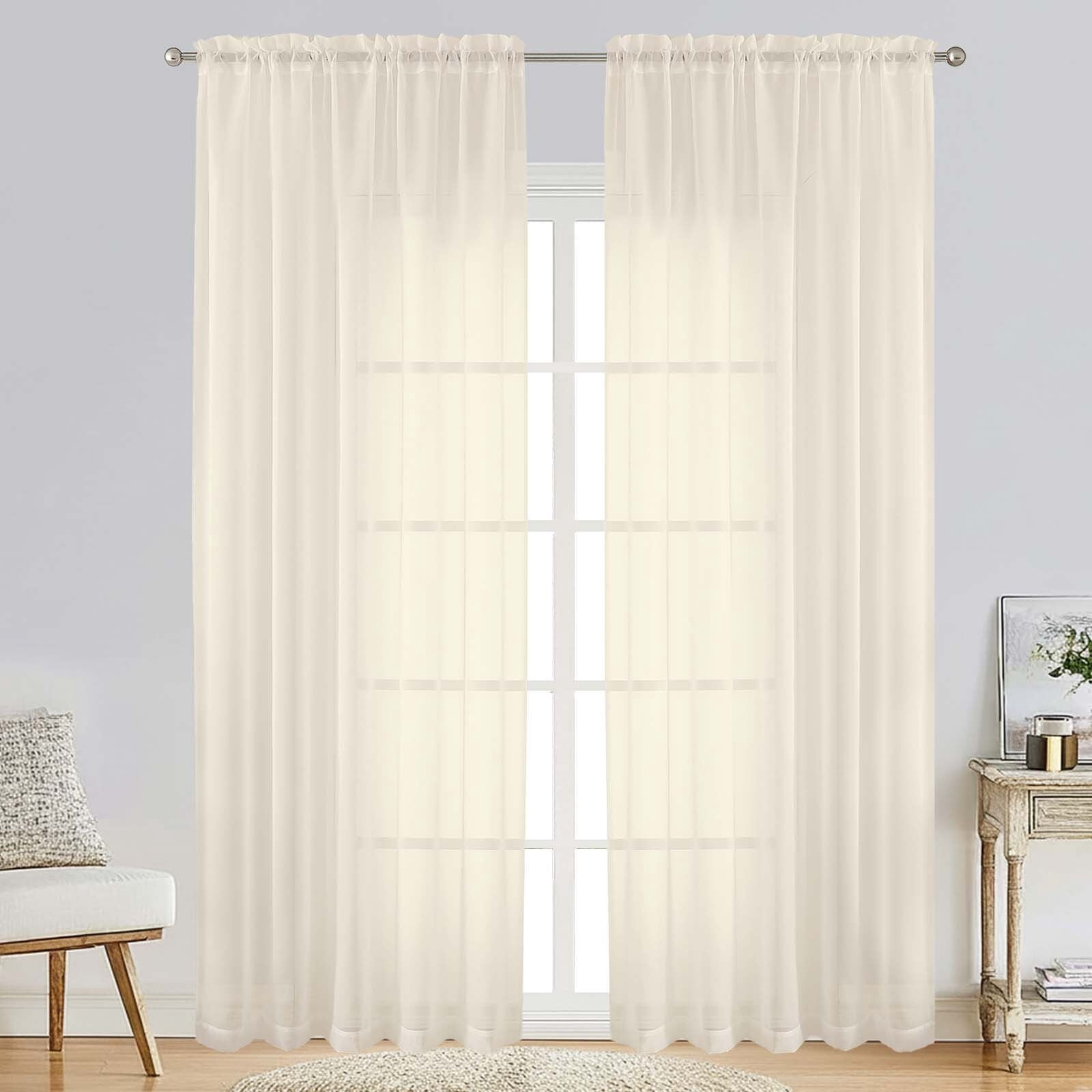 Patin Cream Sheer Curtains for Living Room 90 Inches Long 2 Pcs, Dual Rod Pockets Light Filtering Solid Bedroom Curtains, Soft Breathable Privacy Window Treatments Drapes, Each Panel 59" W x 90" L