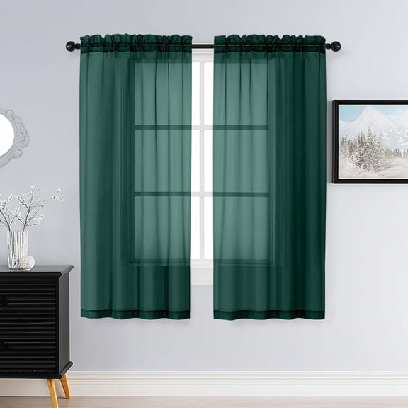 Patin Hunter Green Sheer Curtains for Living Room 63 Inch Length 2 Pcs, Voile Airy Solid Home Decor Window Curtains, Rod Pockets Drapes for Bedroom Bathroom Dining Room, Each Panel 42" W x 63" L