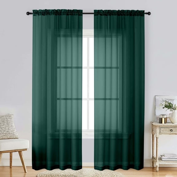 Patin Hunter Green Sheer Curtains for Living Room 84 Inches Long 2 Panels, Solid Color Voile Airy Window Curtains for Bedroom, Rod Pockets Lightweight Home Decor Drapes, Each Panel 42" W x 84" L