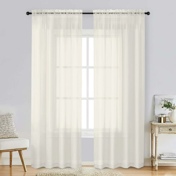 Patin Ivory Sheer Curtains 84 Inches Long 2 Panels, Light Filtering Solid Color Voile Airy Living Room Curtains for Bedroom Bathroom, Rod Pockets Window Treatments Drapes, Each Panel 42" W x 84" L
