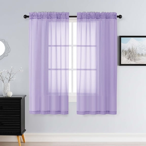 Patin Lavender Sheer Curtains for Living Room 63 Inch Length 2 Pcs, Window Curtains Voile Airy Solid Color Home Decor, Rod Pockets Drapes for Bedroom Bathroom Dining Room, Each Panel 42" W x 63" L