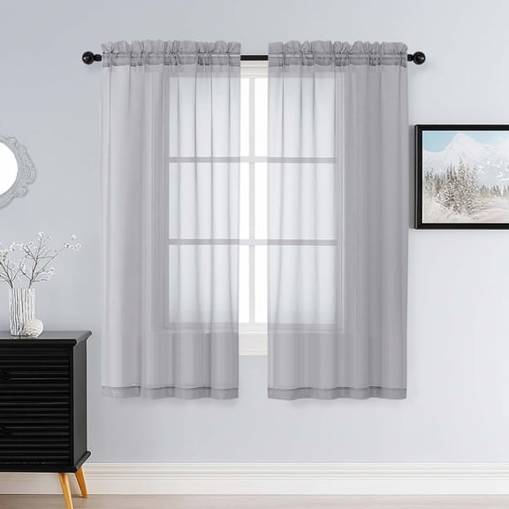 Patin Light Grey Sheer Curtains for Living Room 63 Inch Length 2 Pcs, Window Curtains Voile Airy Solid Color Home Decor, Rod Pockets Drapes for Bedroom Bathroom Dining Room, Each Panel 42" W x 63" L