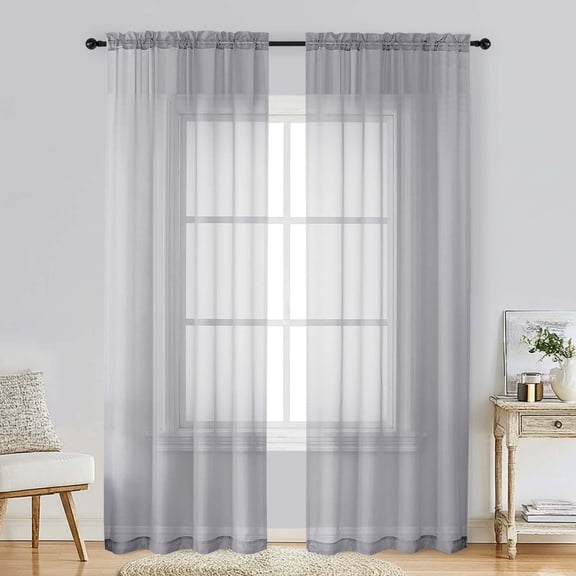 Patin Light Grey Sheer Curtains for Living Room 84 Inches Long 2 Panels, Solid Color Voile Transparent Window Curtains for Bedroom, Rod Pockets Lightweight Privacy Drapes, Each Panel 42" W x 84" L
