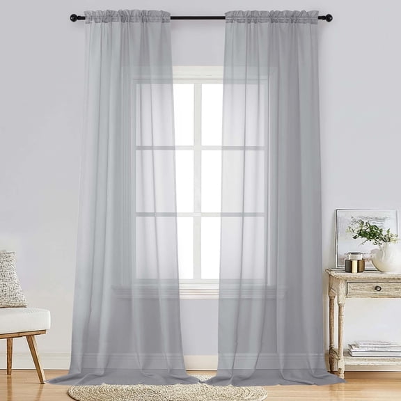 Patin Light Grey Sheer Curtains 96 Inches Long 2 Panels, Solid Color Rod Pockets Home Decor Bedroom Curtains for Living Room Dining Room, Light Filtering Voile Drapes, Each Panel 42" W x 96" L