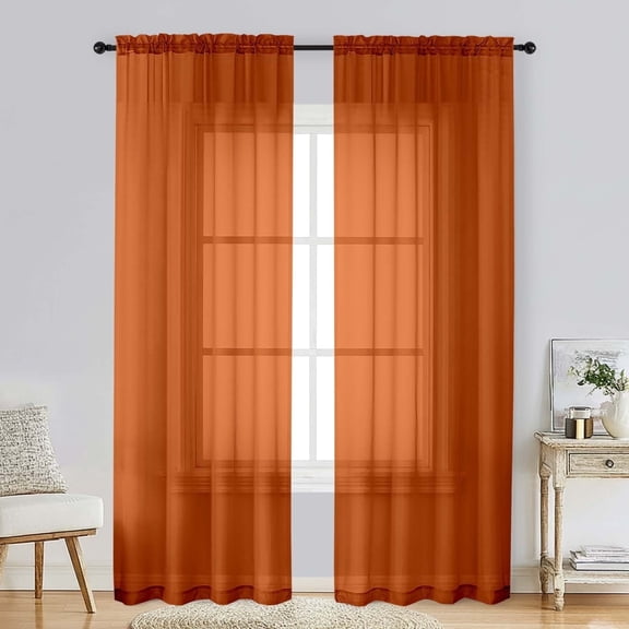 Patin Orange Sheer Curtains 84 Inches Long 2 Panels, Light Filtering Solid Color Voile Airy Living Room Curtains for Bedroom Dining Room, Rod Pockets Privacy Drapes, Each Panel 42" W x 84" L