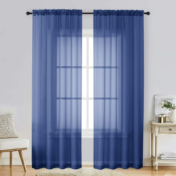 Patin Royal Blue Sheer Curtains for Living Room 84 Inches Long 2 Panels, Solid Color Voile Airy Window Curtains for Bedroom, Rod Pockets Transparent Home Decor Drapes, Each Panel 42" W x 84" L