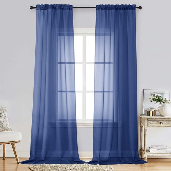 Patin Royal Blue Sheer Curtains 96 Inches Long 2 Panels, Solid Color Rod Pockets Home Decor Bedroom Curtains for Living Room Dining Room, Light Filtering Voile Drapes, Each Panel 42" W x 96" L