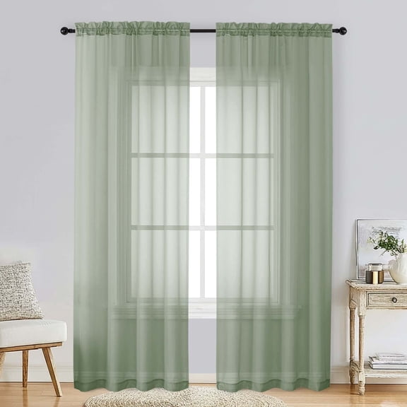 Patin Sage Green Sheer Curtains 84 Inches Long 2 Panels, Light Filtering Solid Color Voile Airy Living Room Curtains for Bedroom Dining Room, Rod Pockets Privacy Drapes, Each Panel 42" W x 84" L