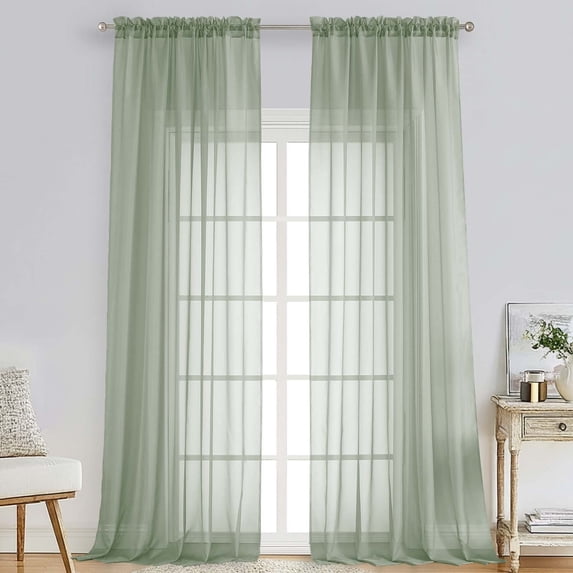 Patin Sage Green Sheer Curtains for Living Room 120 Inches Long 2 Panels, Voile Solid Airy Window Curtains for Bedroom, Privacy Home Decor Rod Pockets Comfort Drapes, Each Panel 59" W x 120" L