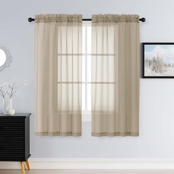 Patin Taupe Sheer Curtains 63 Inch Length 2 Pcs, Solid Color Light Filtering Voile Airy Modern Drapes, Rod Pockets Home Window Curtains for Living Room Bedroom Bathroom, Each Panel 42" W x 63" L
